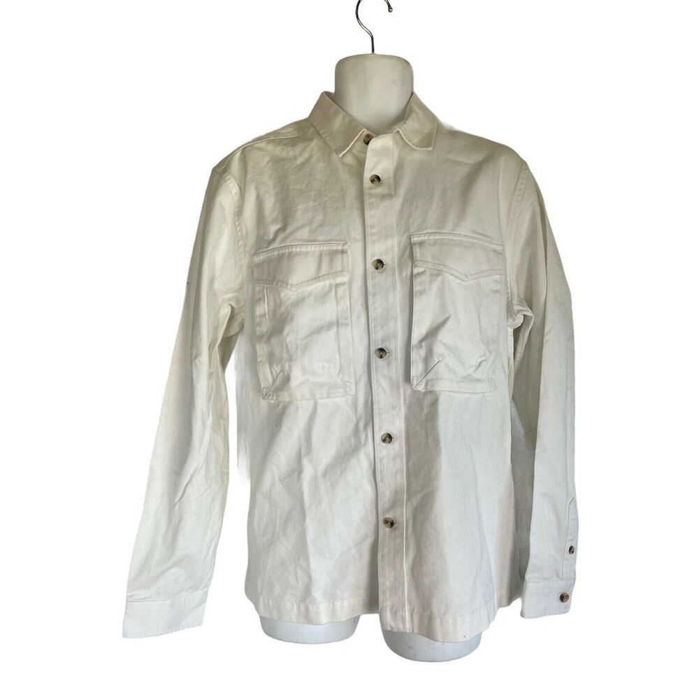 topman mens Size M white long sleeve button front pockets canvas Button Up Shirt